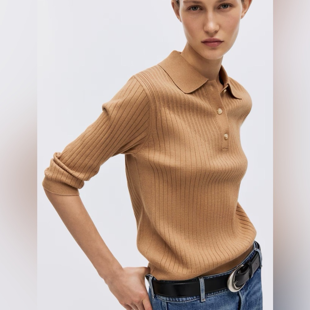 H&M POLO RIB KNIT TOP